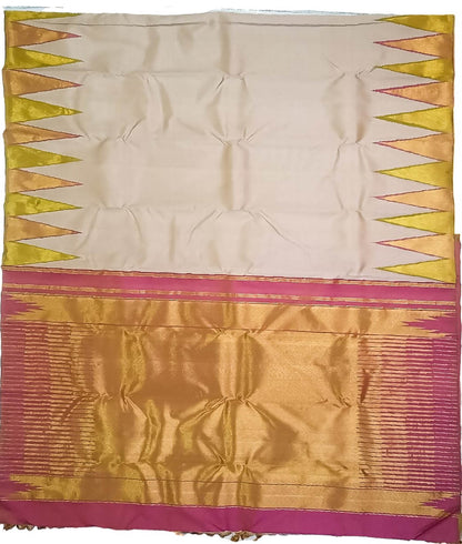 Handloom Silk Saree: Pastel & Golden Kanjeevaram - Professional Quality - Luxurion World