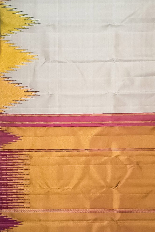 Handloom Silk Saree: Pastel & Golden Kanjeevaram - Pure Elegance - Luxurion World