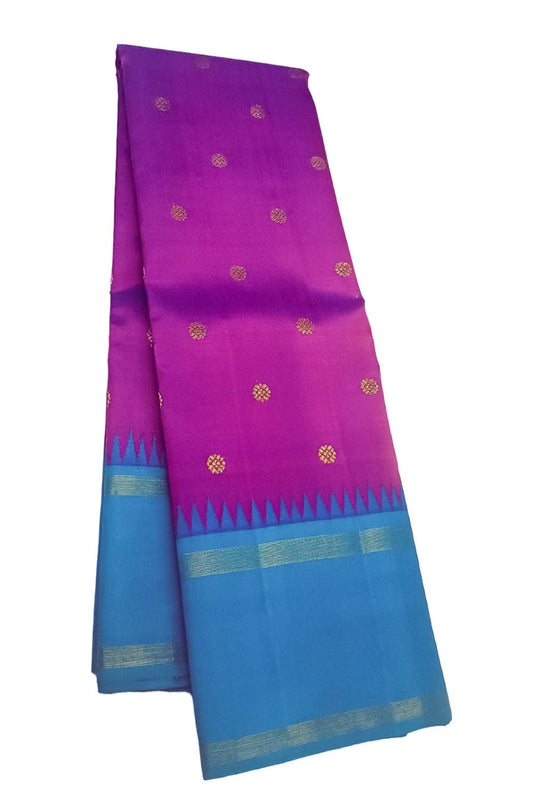 Handloom Silk Saree: Purple & Blue Kanjeevaram - Pure Elegance