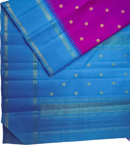 Handloom Silk Saree: Purple & Blue Kanjeevaram - Pure Elegance - Luxurion World