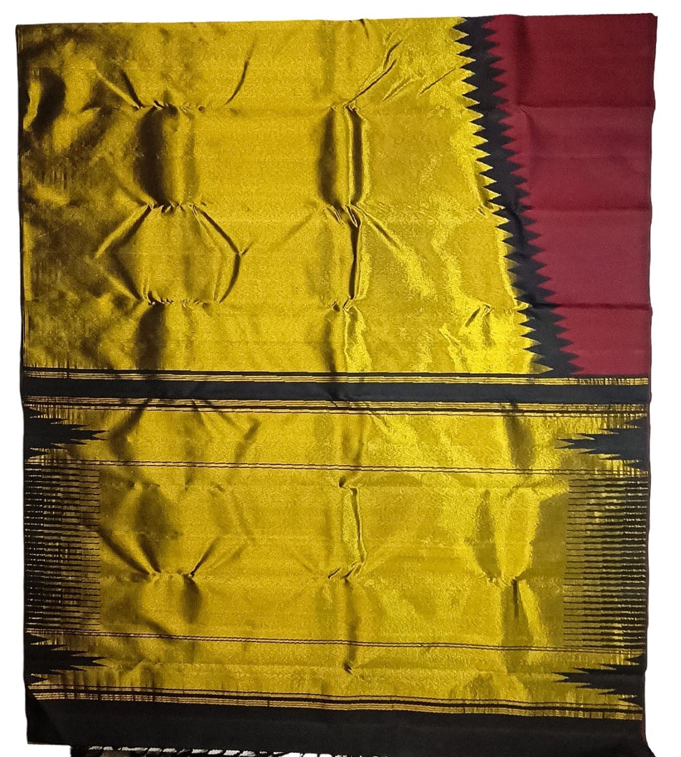 Golden & Maroon Kanjeevaram Pure Silk Saree - Handloom Craftsmanship - Luxurion World