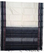 Handloom Silk Saree: White & Black Kanjeevaram Pure Silk - Luxurion World