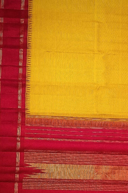 Kanjeevaram Handloom Silk Saree in Yellow and Red - Pure Elegance