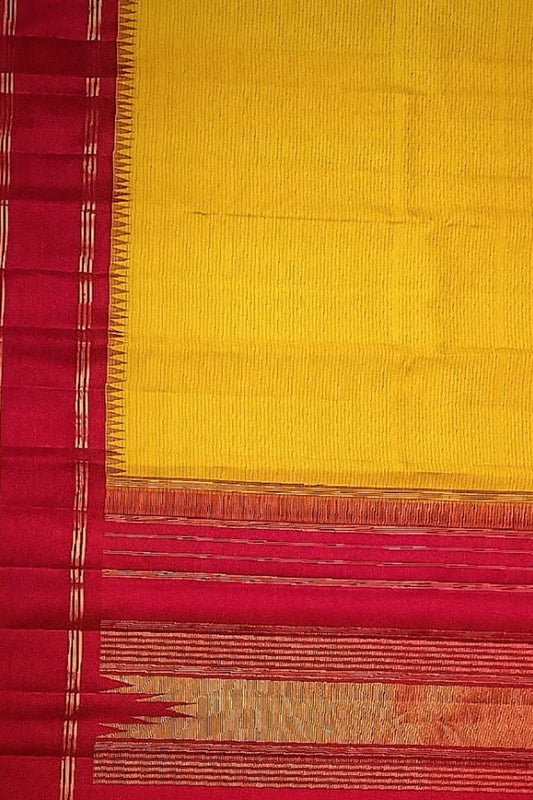 Kanjeevaram Handloom Silk Saree in Yellow and Red - Pure Elegance - Luxurion World