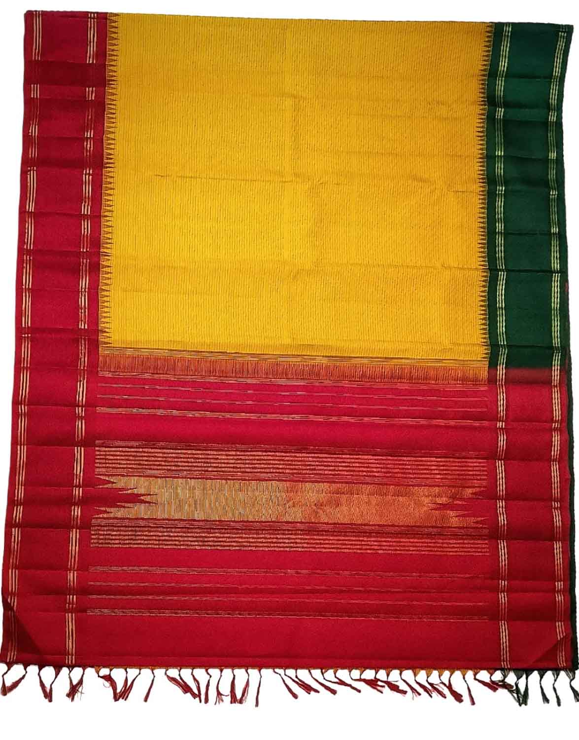 Kanjeevaram Handloom Silk Saree in Yellow and Red - Pure Elegance - Luxurion World