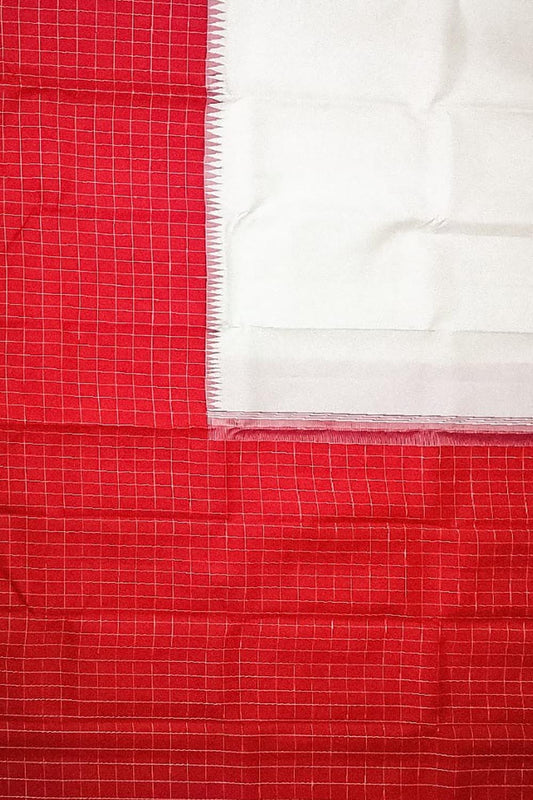 Handloom Silk Saree: White and Red Kanjeevaram Pure Silk