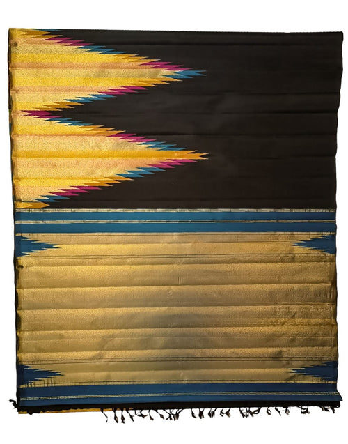 Shop the Pure Elegance of Black & Golden Kanjeevaram Handloom Silk Saree - Luxurion World