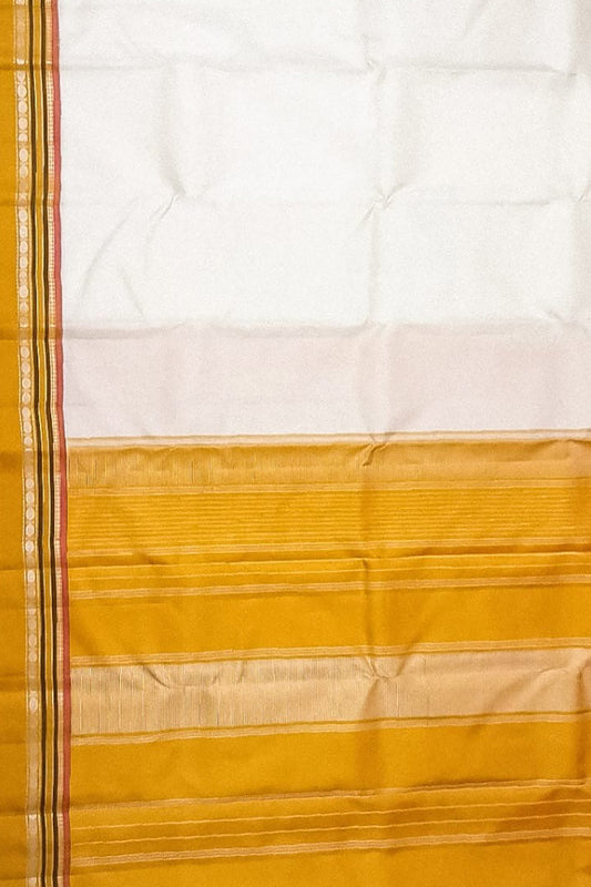 Handloom Pure Silk Saree - White and Yellow Kanjeevaram