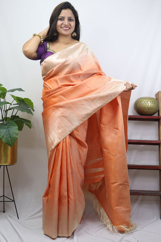 Radiant Orange Kanjeevaram Handloom Silk Saree - Pure Elegance