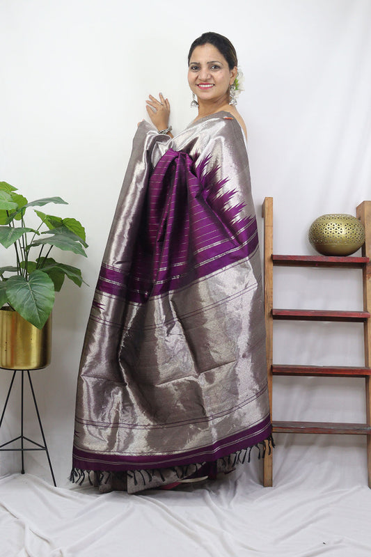 Exquisite Purple Kanjeevaram Handloom Silk Saree - Pure Elegance - Luxurion World