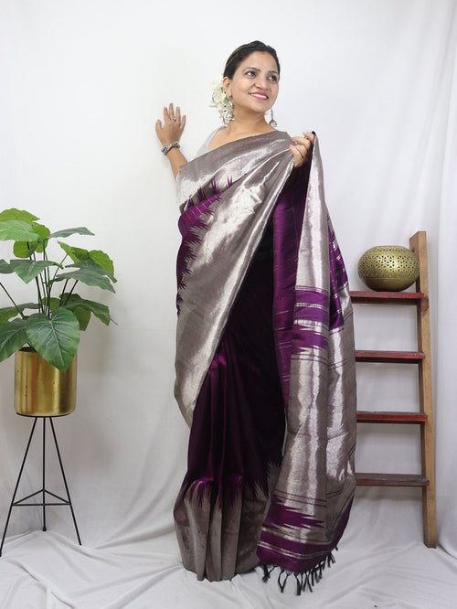 Exquisite Purple Kanjeevaram Handloom Silk Saree - Pure Elegance - Luxurion World