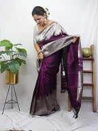 Exquisite Purple Kanjeevaram Handloom Silk Saree - Pure Elegance - Luxurion World