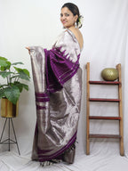 Exquisite Purple Kanjeevaram Handloom Silk Saree - Pure Elegance - Luxurion World