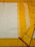 White And Yellow Kanjeevaram Handloom Pure Silk Saree - Luxurion World