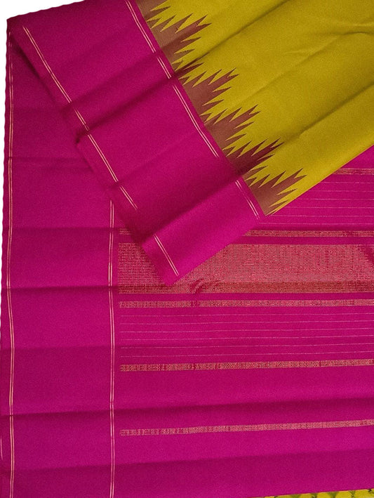 Green And Pink Kanjeevaram Handloom Pure Silk Saree - Luxurion World
