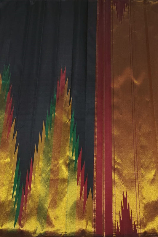 Elegant Black Kanjeevaram Handloom Pure Silk Saree - Luxurion World