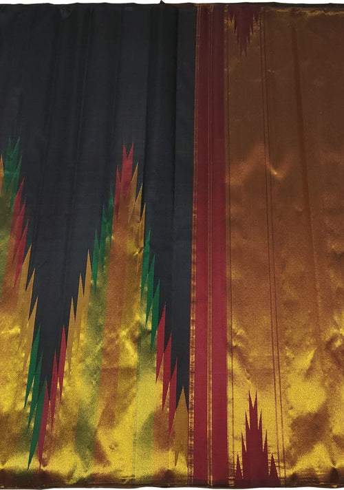 Elegant Black Kanjeevaram Handloom Pure Silk Saree - Luxurion World