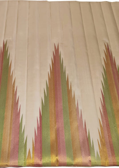 Pastel Handloom Pure Kanjeevaram Silk Saree with Big Temple Border - Luxurion World