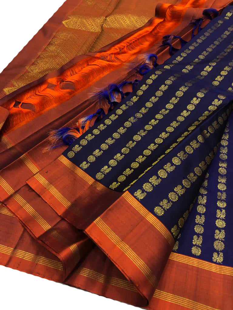 Blue Handloom Kanjeevaram Pure Silk Saree - Luxurion World
