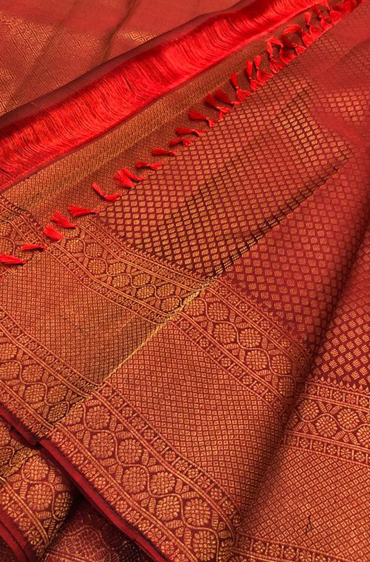 Maroon Handloom Kanjeevaram Pure Silk Saree - Luxurion World