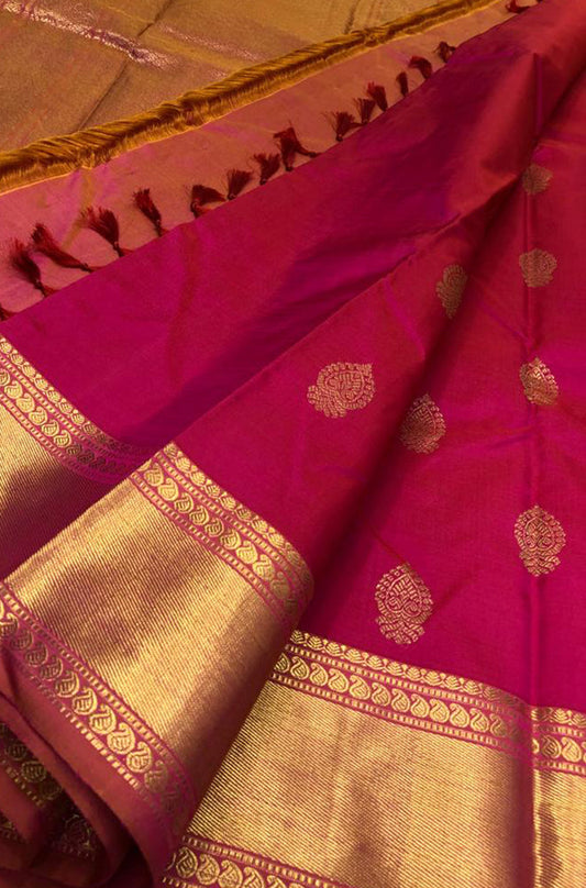 Pink Handloom Kanjeevaram Pure Silk Saree - Luxurion World