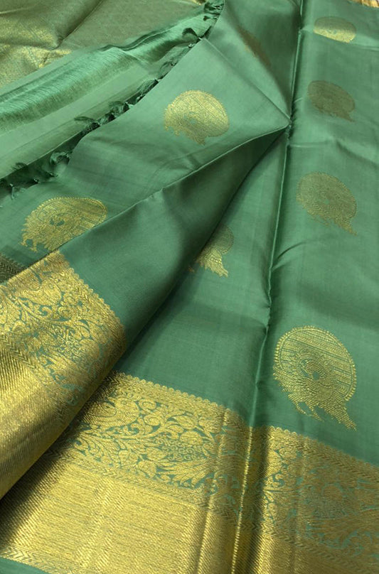 Green Handloom Kanjeevaram Pure Silk Saree - Luxurion World
