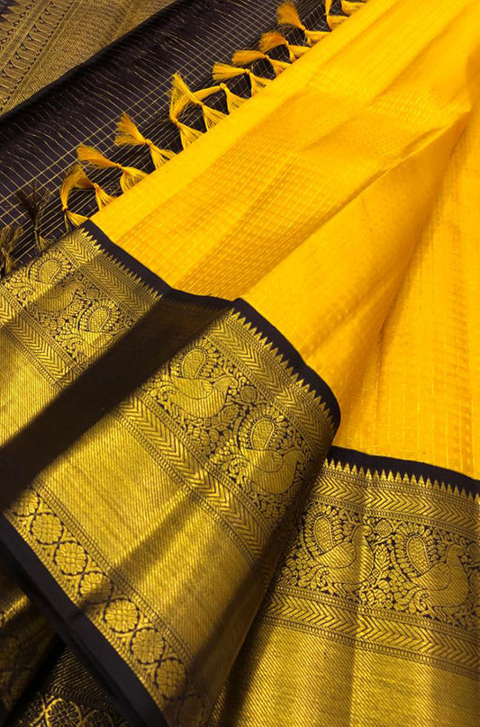Yellow Handloom Kanjeevaram Pure Silk Saree - Luxurion World