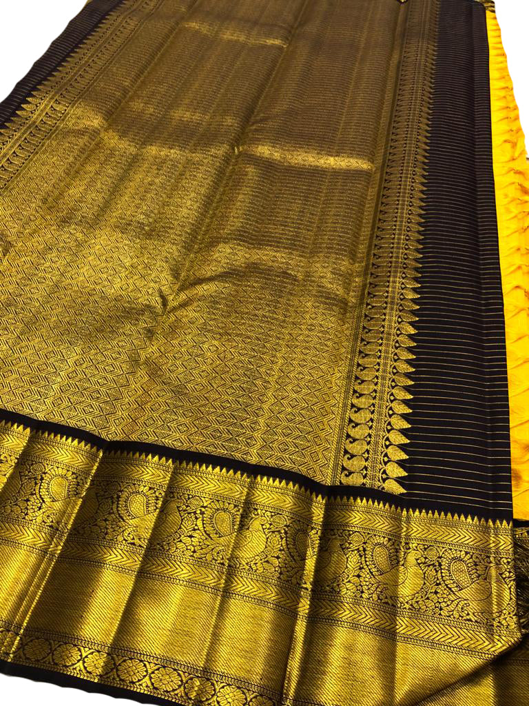 Yellow Handloom Kanjeevaram Pure Silk Saree - Luxurion World