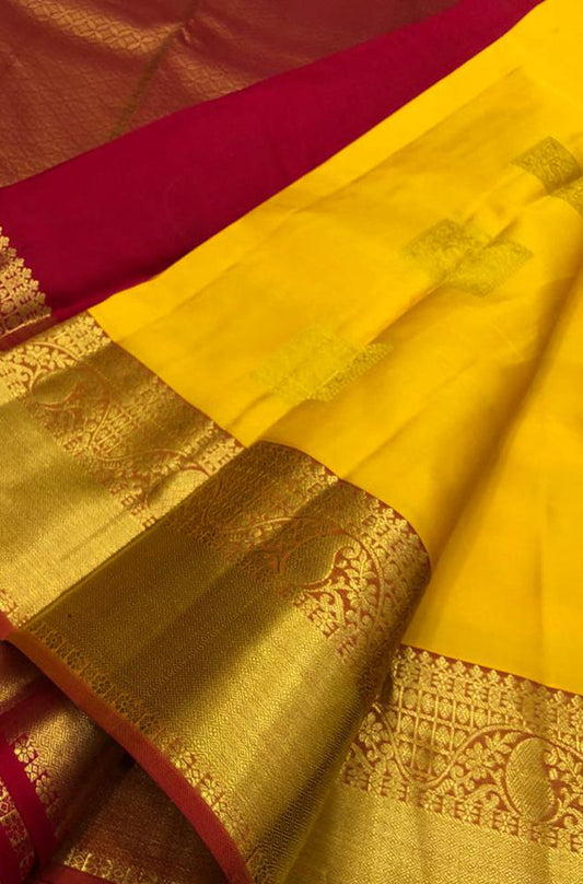 Yellow Handloom Kanjeevaram Pure Silk Saree - Luxurion World