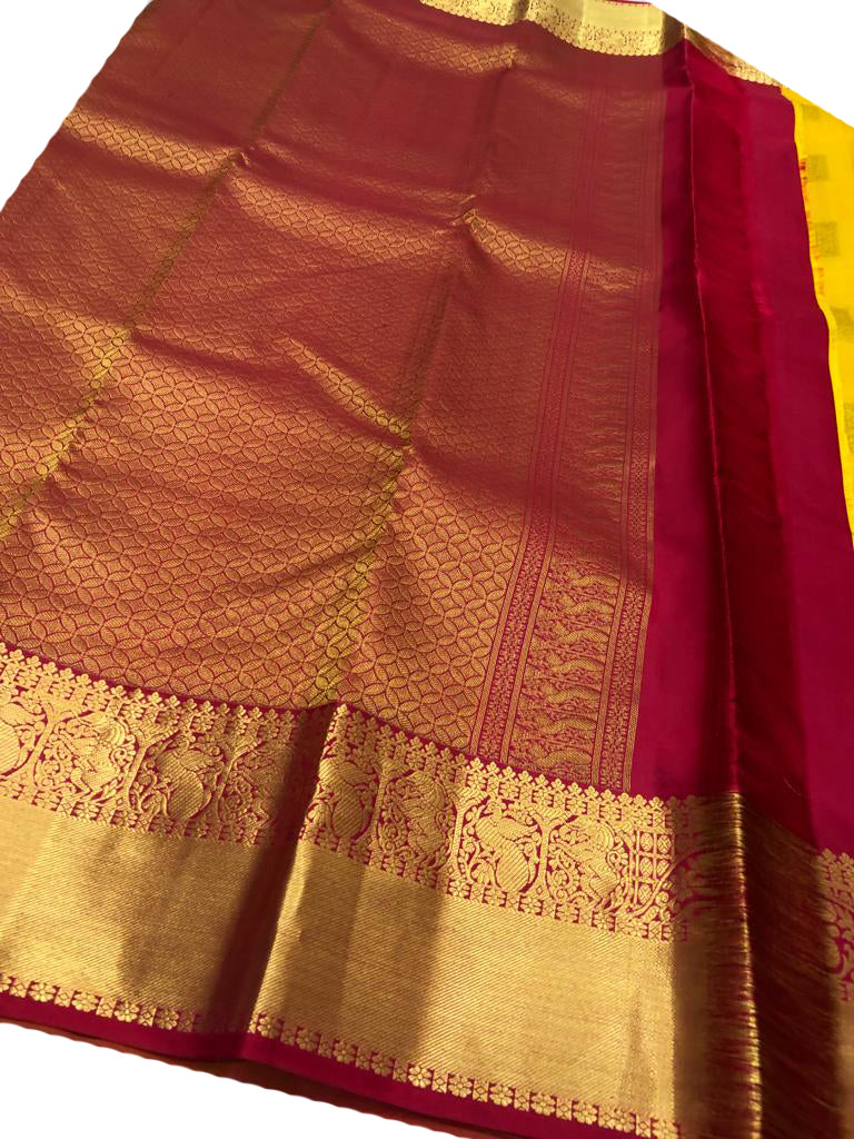 Yellow Handloom Kanjeevaram Pure Silk Saree - Luxurion World