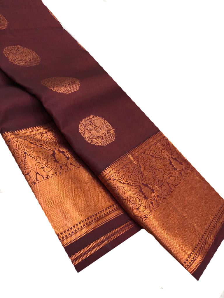 Maroon Handloom Kanjeevaram Pure Silk Saree - Luxurion World