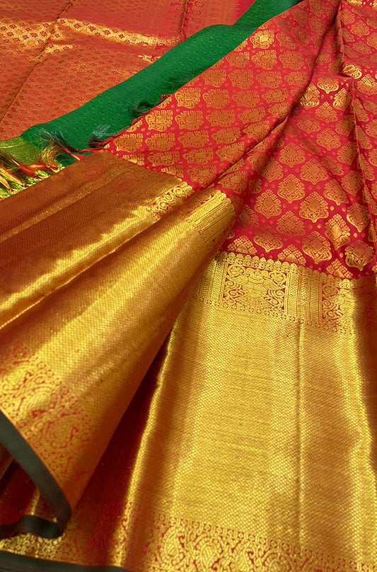 Orange Handloom Kanjeevaram Pure Silk Saree - Luxurion World