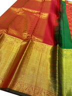 Orange Handloom Kanjeevaram Pure Silk Saree - Luxurion World