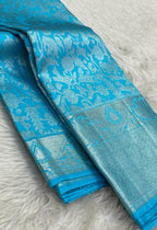 Blue Handloom Kanjeevaram Pure Silk Saree - Luxurion World