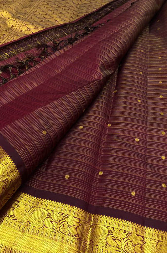 Maroon Handloom Kanjeevaram Pure Silk Saree - Luxurion World