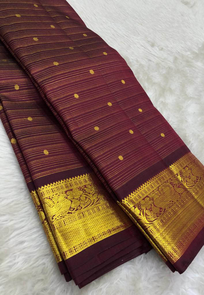Maroon Handloom Kanjeevaram Pure Silk Saree - Luxurion World