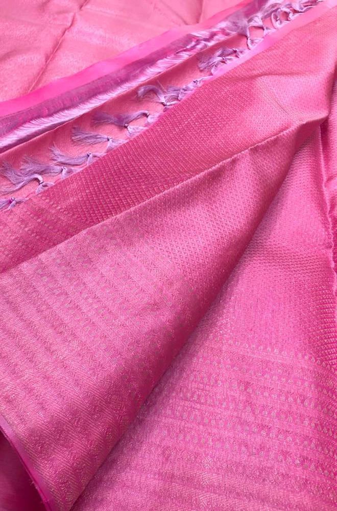 Pink Handloom Kanjeevaram Pure Silk Saree - Luxurion World