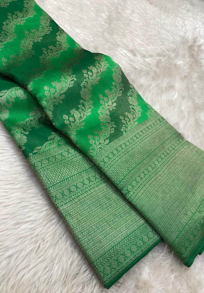 Green Handloom Kanjeevaram Pure Silk Saree - Luxurion World