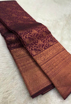 Brown Handloom Kanjeevaram Pure Silk Saree - Luxurion World