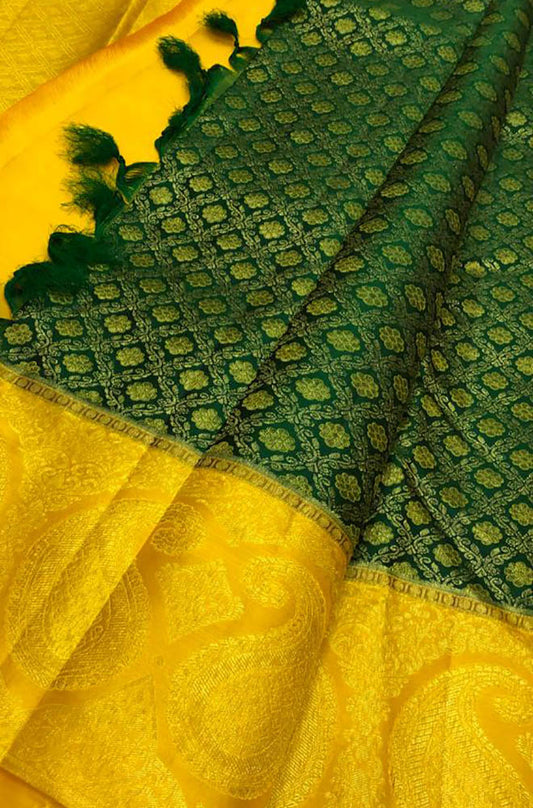 Green Handloom Kanjeevaram Pure Silk Saree - Luxurion World