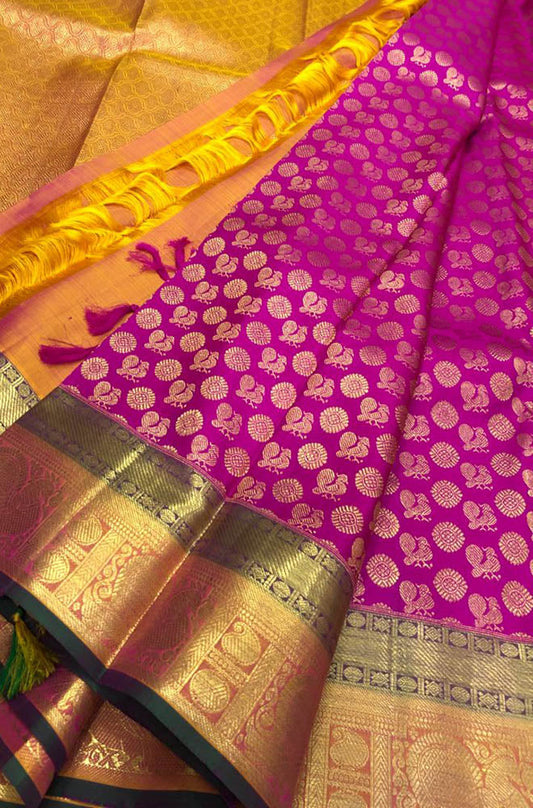 Pink Handloom Kanjeevaram Pure Silk Saree - Luxurion World