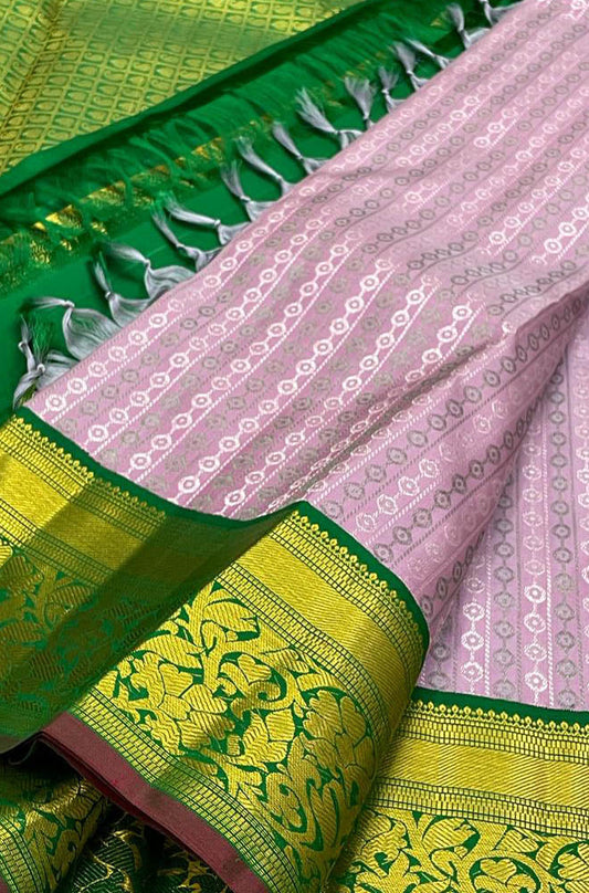 Purple Handloom Kanjeevaram Pure Silk Saree - Luxurion World