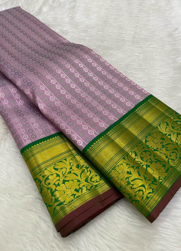 Purple Handloom Kanjeevaram Pure Silk Saree - Luxurion World