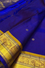 Blue Handloom Kanjeevaram Pure Silk Saree - Luxurion World