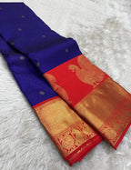 Blue Handloom Kanjeevaram Pure Silk Saree - Luxurion World