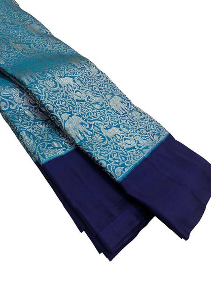 Blue Kanjeevaram Handloom Pure Silk Elephant Design Saree - Luxurion World