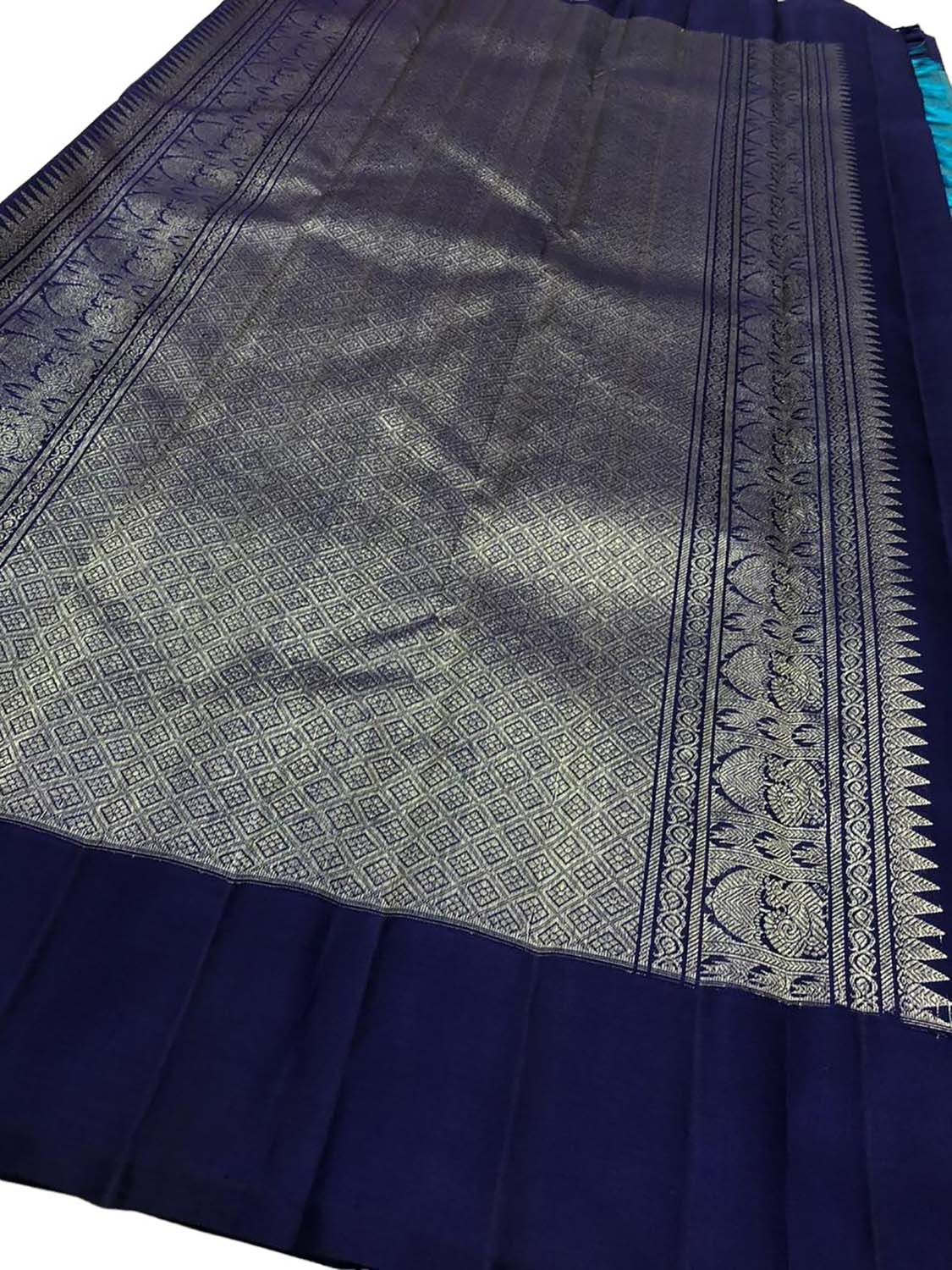 Blue Kanjeevaram Handloom Pure Silk Elephant Design Saree - Luxurion World