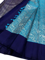 Blue Kanjeevaram Handloom Pure Silk Elephant Design Saree - Luxurion World