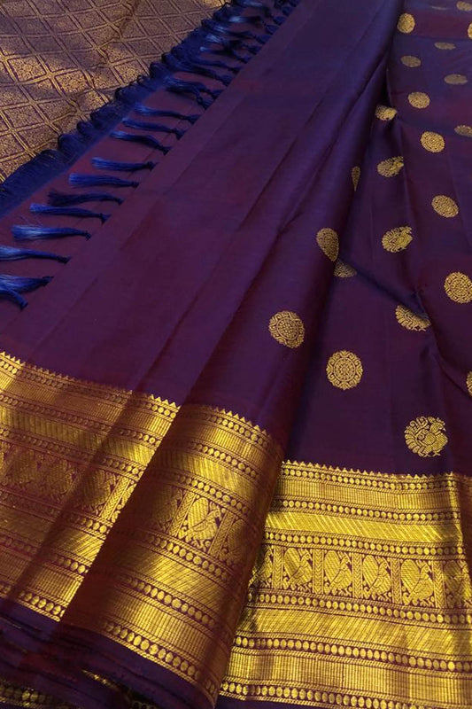 Purple Kanjeevaram Handloom Pure Silk Saree - Luxurion World
