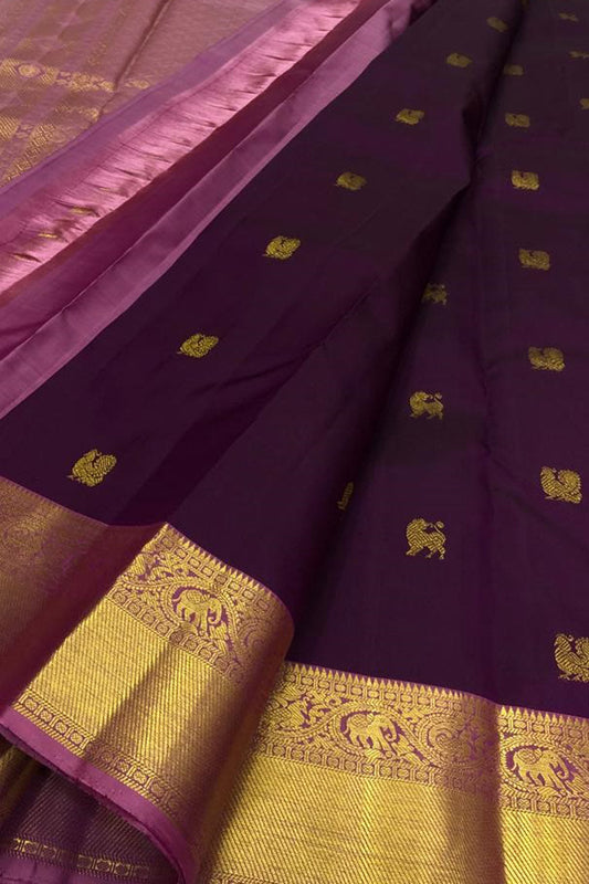 Purple Kanjeevaram Handloom Pure Silk Saree - Luxurion World